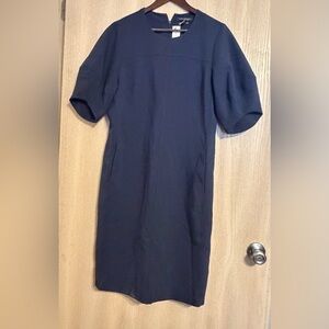 Banana Republic Navy Short-Sleeve Midi Shift Dress Size 12 Tall with Pockets